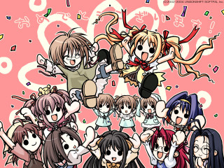 Anime girls confetti pink background - a group of anime girls free wallpaper