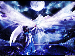 Woman wings blue dress night - cedric seaut keos masons free wallpaper
