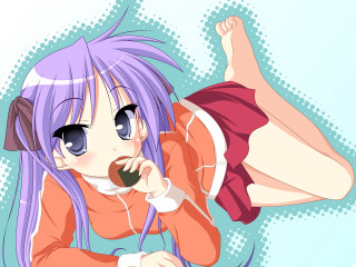 Purple hair girl anime food 2 - a cell phone free wallpaper