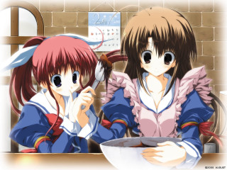 Anime girls eating brick wall - a bowl of food free wallpaper