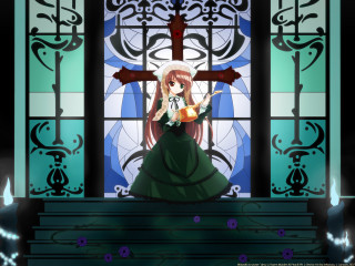 Woman green dress stainedglass cross - a cross free wallpaper
