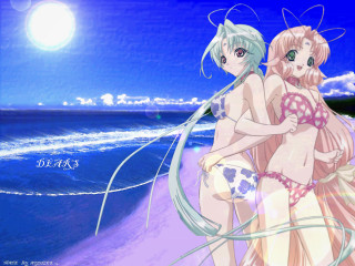Moonlit beach anime girls ocean - a beach free wallpaper for desktop