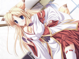 Woman white red cat ears - a cat ear free wallpaper