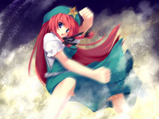 Girl dress hat flying clouds - a girl in a dress and hat free wallpaper