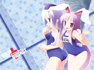Anime girls bathing suits blue - a bathroom free wallpaper