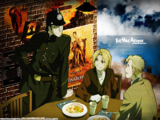 Anime couple food drinks brickwall - a brick wall behind them free wallpaper