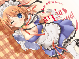 Maid orange hair heart bed - hint of yayoi kasuma free wallpaper