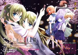 Anime girls snow tree petals - official free wallpaper for desktop