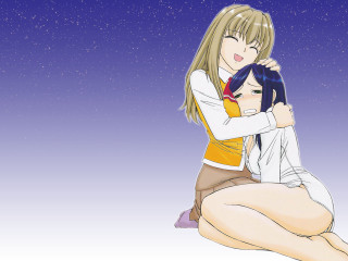 Couple sitting purple stars manga - top of a floor next free wallpaper