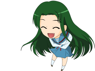 Green haired girl blue dress - a face free wallpaper