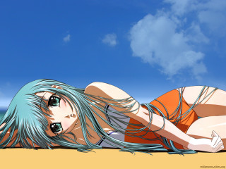 Blue hair woman beach sky - blue hair free wallpaper for desktop