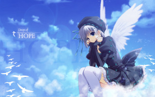 Anime girl cloud wings hat - a blue sky background free wallpaper