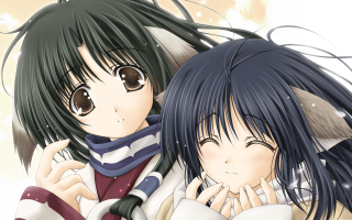 Anime hugging girls snow background - two anime character free wallpaper