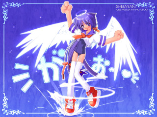 Girl wings blue dress dancing - her arm free wallpaper