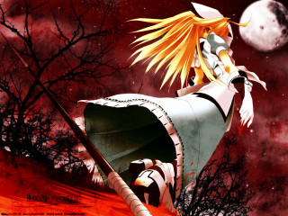 Blood moon bamboo sword gothic - a full moon behind her free wallpaper