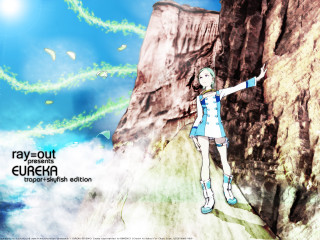Aqua girl cliff bird sky - overhead in the sky free wallpaper