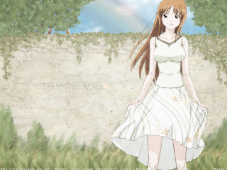 Girl white dress field rainbow - figurative free wallpaper