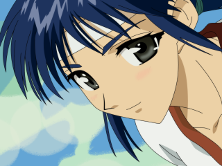 Anime girl blue hair smile - anime visual free wallpaper