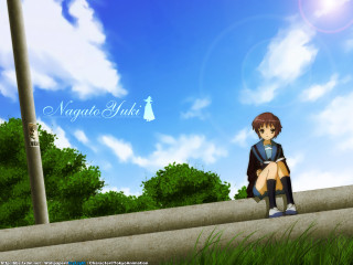 Anime girl ledge grass sky 2 - a ledge free wallpaper