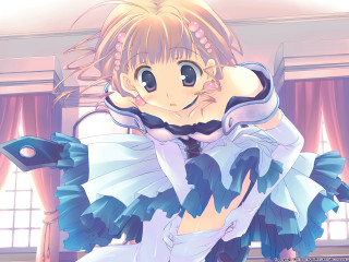 Anime girl blue dress pink 2 - a black tie free wallpaper
