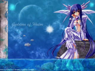 Girl fish rock blue background - ann thetis blacker free wallpaper