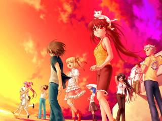 Beach group animals anime dusk - a group of people free wallpaper