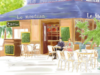 Cafe outdoor people bamboo palm - a man and a woman sitting free wallpaper