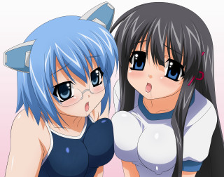 Anime girls blue hair cat - a picture together free wallpaper
