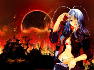Blue hair girl full moon - full free wallpaper
