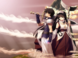 Clouds swords anime mountains bird - sword free wallpaper