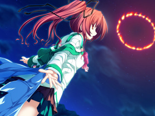 Girl longhair greenshirt circlelight bluesky - a green shirt free wallpaper
