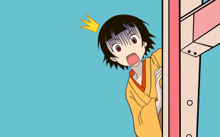 Peeking cartoon girl kimono surprised - flat color free wallpaper