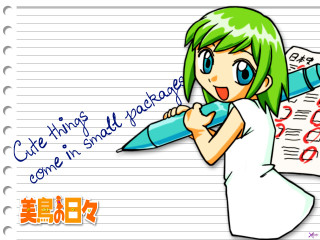 Green hair girl blue pen - a note free wallpaper