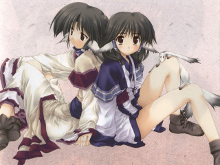 Anime girls sitting ayuoko ainu - their leg free wallpaper