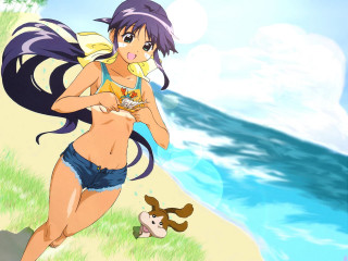 Woman beach dog anime pony - a dog free wallpaper for desktop