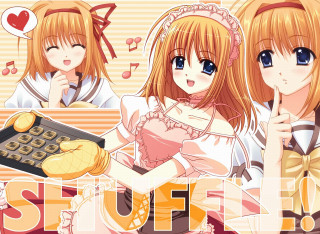Anime girls pink dress yellow - background free wallpaper