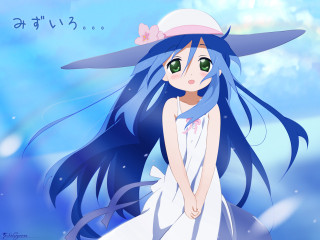 Blue hair girl hat sundress - a bow free wallpaper