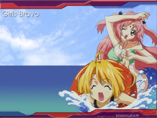 Anime girls water sky bikini - a red frame free wallpaper