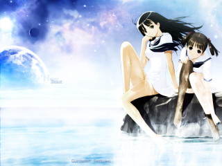 Anime girls moon planet water - a rock free wallpaper