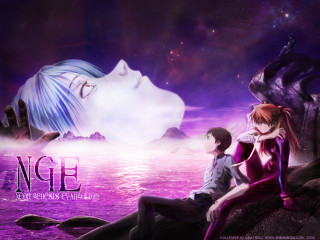 Anime couple rock water purple - a purple sky in the background free wallpaper