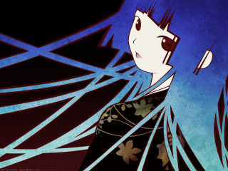 Bluehair blackdress floralkimono animealice smiling - gothic free wallpaper for desktop