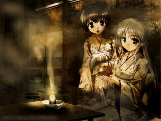Anime girls kimono floral tea - aya goda free wallpaper