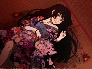 Gothic anime kimono flower portrait - her chest free wallpaper