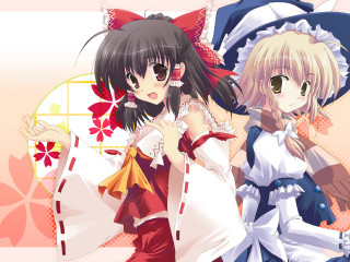 Anime girls hats dresses flower - a picture together free wallpaper