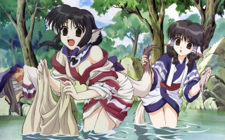 Anime girls forest water sword - tree and water free wallpaper