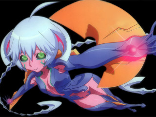 Anime greeneyes purpleoutfit flying illustration - leg free wallpaper