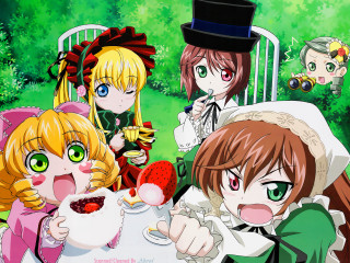 Anime girls tea party rococo - a man in a top hat free wallpaper