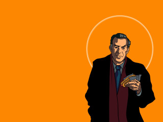 Old man suit pizza orange - llustration free wallpaper