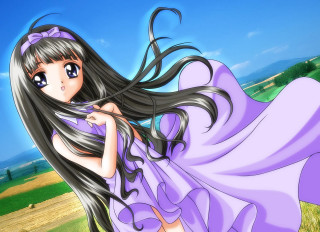 Anime girl black hair purple - a purple dress free wallpaper