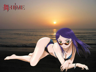 Beach sunset anime greeneyes purplehair - an anime drawing free wallpaper